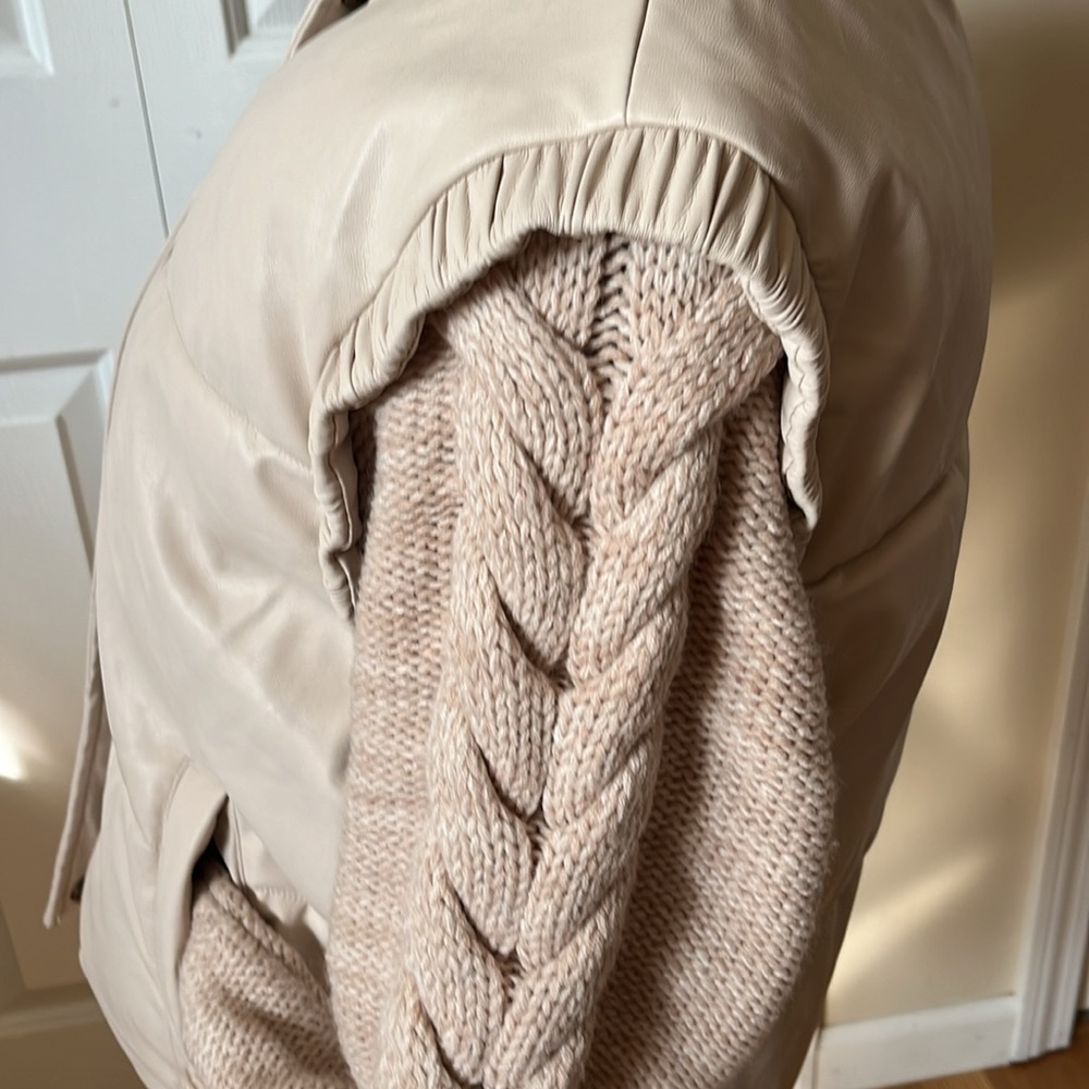 Unreal Fur Barcelona Vegan Faux Leather Cable Knit Sleeve Puffer Jacket M NWOT - Picture 11 of 16